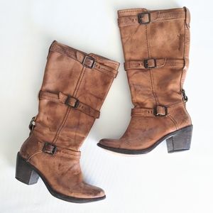 Frye Carmen 3 Buckle Distressed Leather Boots 6.5